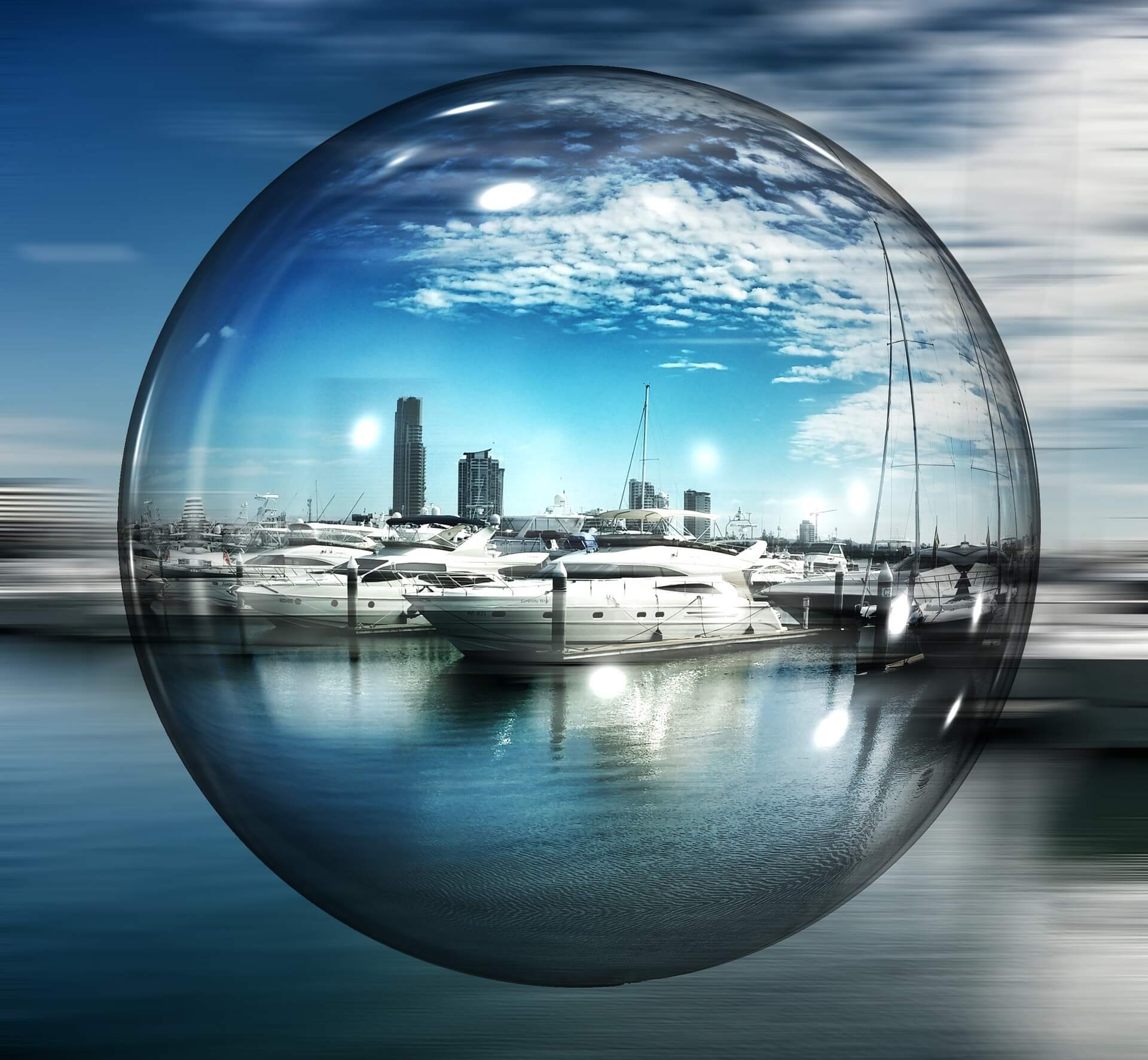 bubble with marina and boat inside
